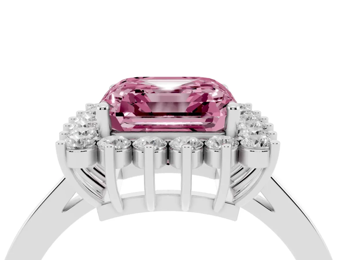 Fancy Pink Asscher Cut Cut Diamond Halo Ring with Round Brilliant Halo and Solitaire Band Platinum