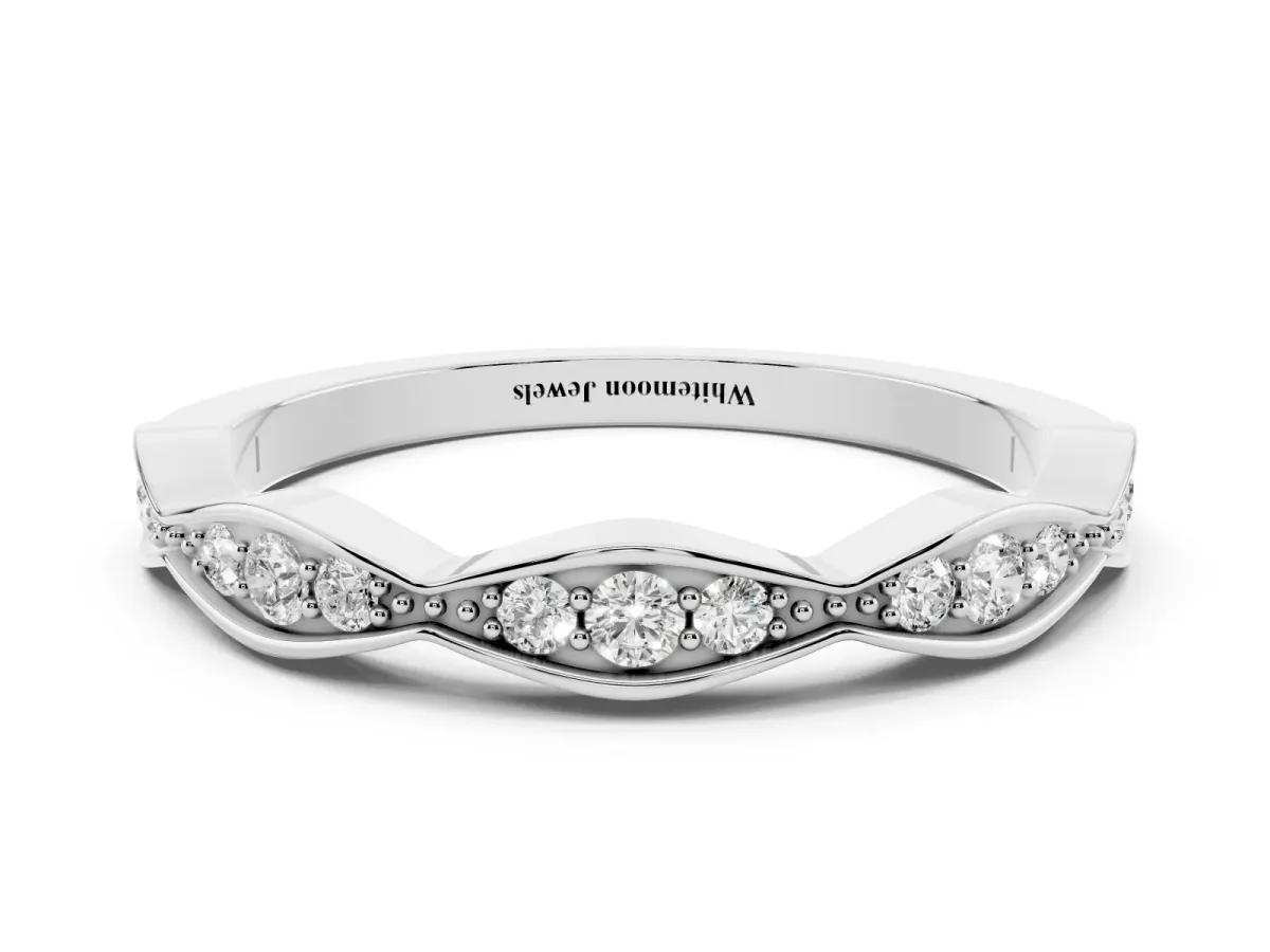 Round Diamond Scalloped Pavé Eternity Band Silver