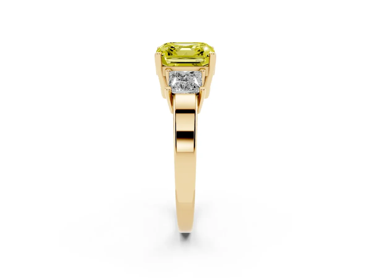 Fancy Yellow Three-Stone Asscher Cut Cut Solitaire Ring with Prong Setting Yellow gold