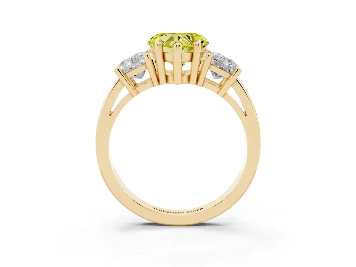 Fancy Yellow Three-Stone Heart Cut Cut Solitaire Ring with Prong Setting Yellow gold