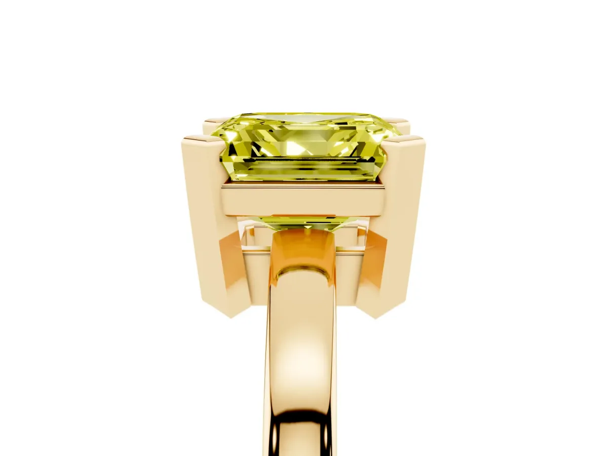 Fancy Yellow Asscher Cut Cut Solitaire Ring with Four-Prong Setting and Classic Band Yellow gold