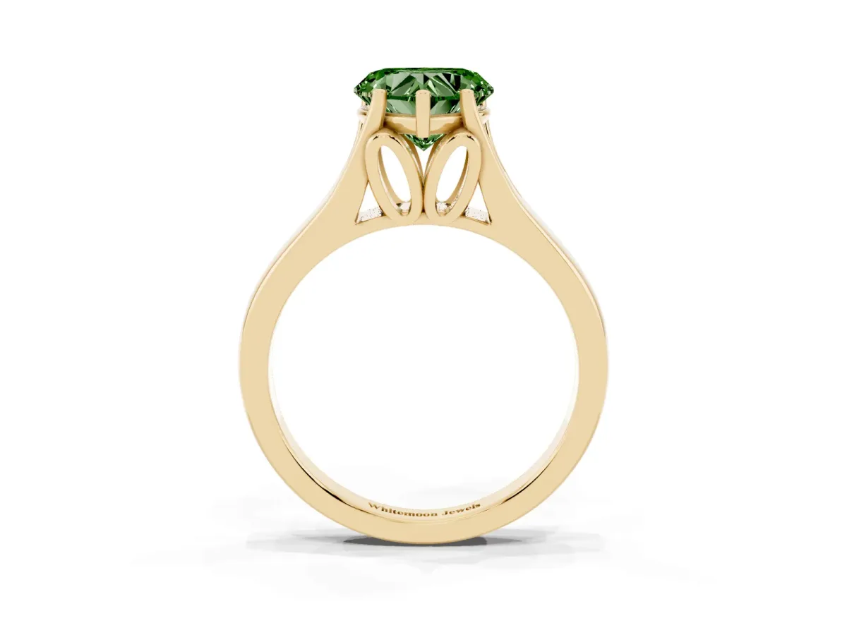Fancy Green Heart Cut Solitaire Diamond Ring with Cathedral Band and Four-Prong Setting Yellow gold