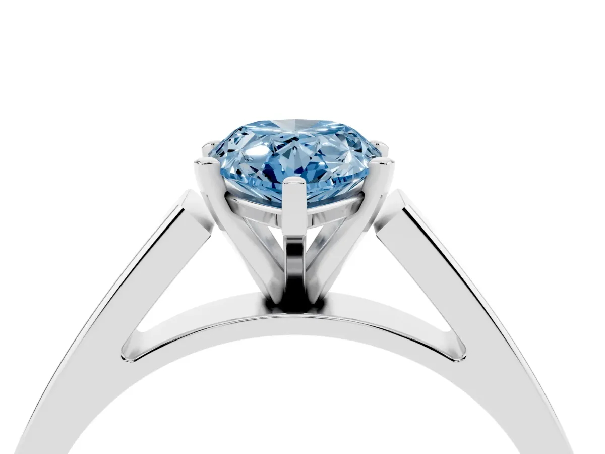 Fancy Blue Pear Cut Solitaire Engagement Ring with Four-Prong Setting and Tapered Band Platinum