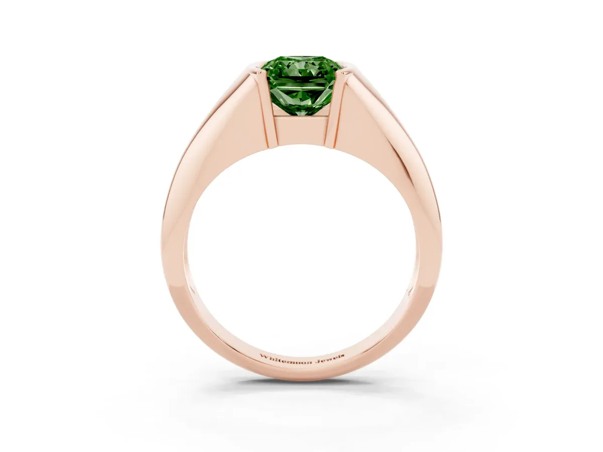 Fancy Green Radiant Cut Solitaire Tension Set Diamond Ring Rose gold