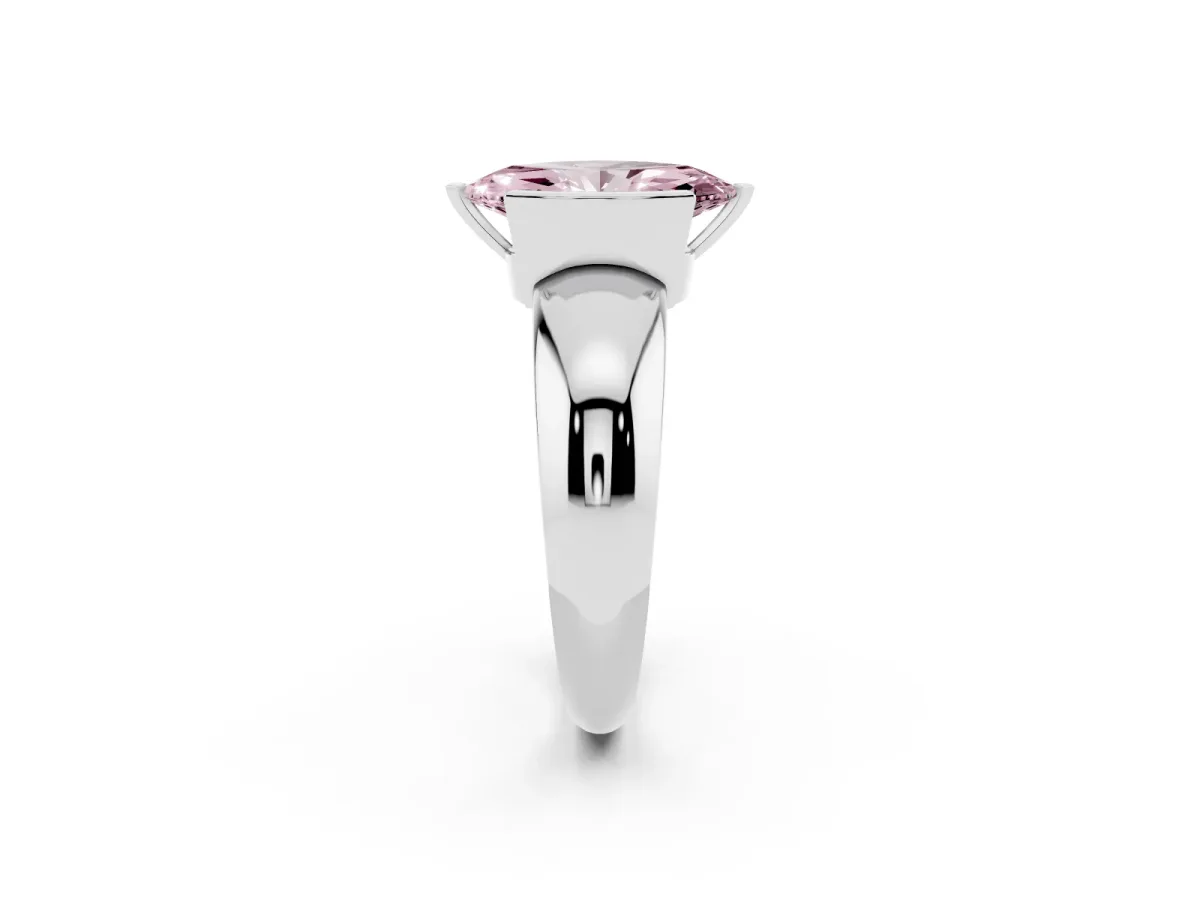 Fancy Pink Marquise Cut Solitaire Tension Set Diamond Ring with Wide Band Silver