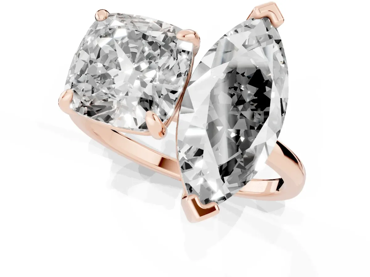 Cushion and Marquise Toi Moi Ring with Prong Setting and Plain Band Rose gold