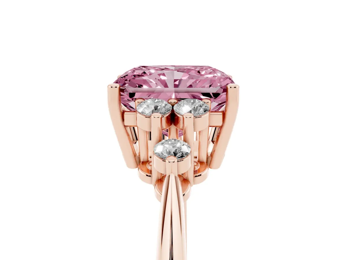 Fancy Pink Radiant Cut Cut Diamond Cluster Ring with Solitaire Band and Four-Prong Setting Rose gold