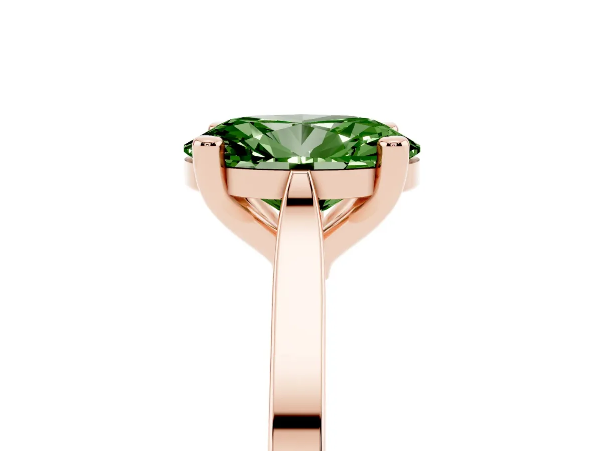 Fancy Green Oval Cut Solitaire Diamond Ring with Four-Prong Setting and Tapered Band Rose gold