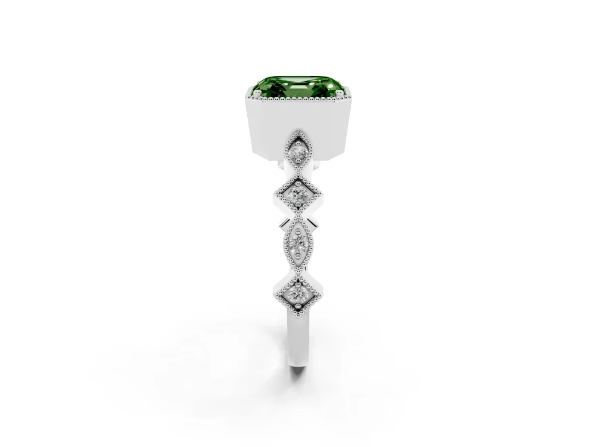 Fancy Green Asscher Cut Milgrain Marquise Diamond Twist Band Ring Silver