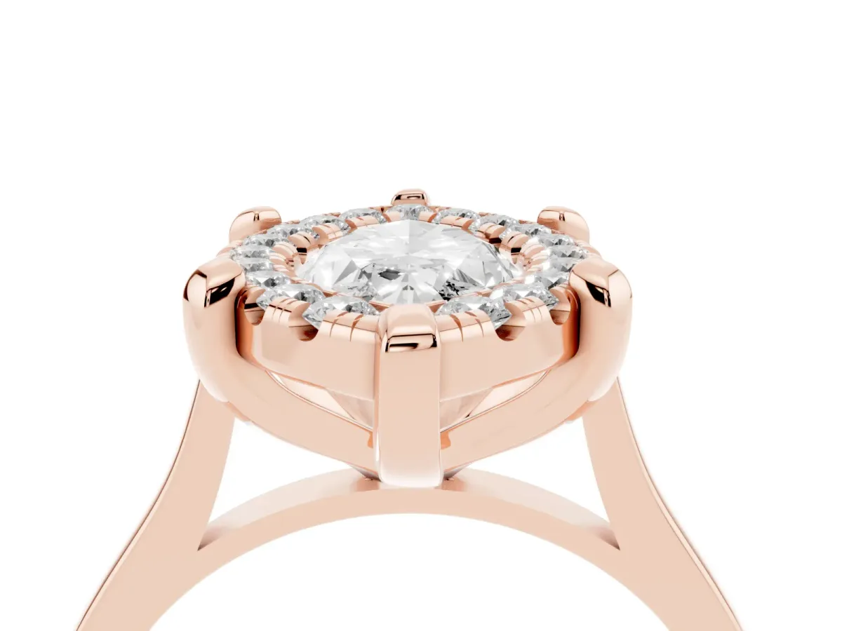 Marquise Cut Diamond Cluster Halo Solitaire with Four-Prong Setting Rose gold
