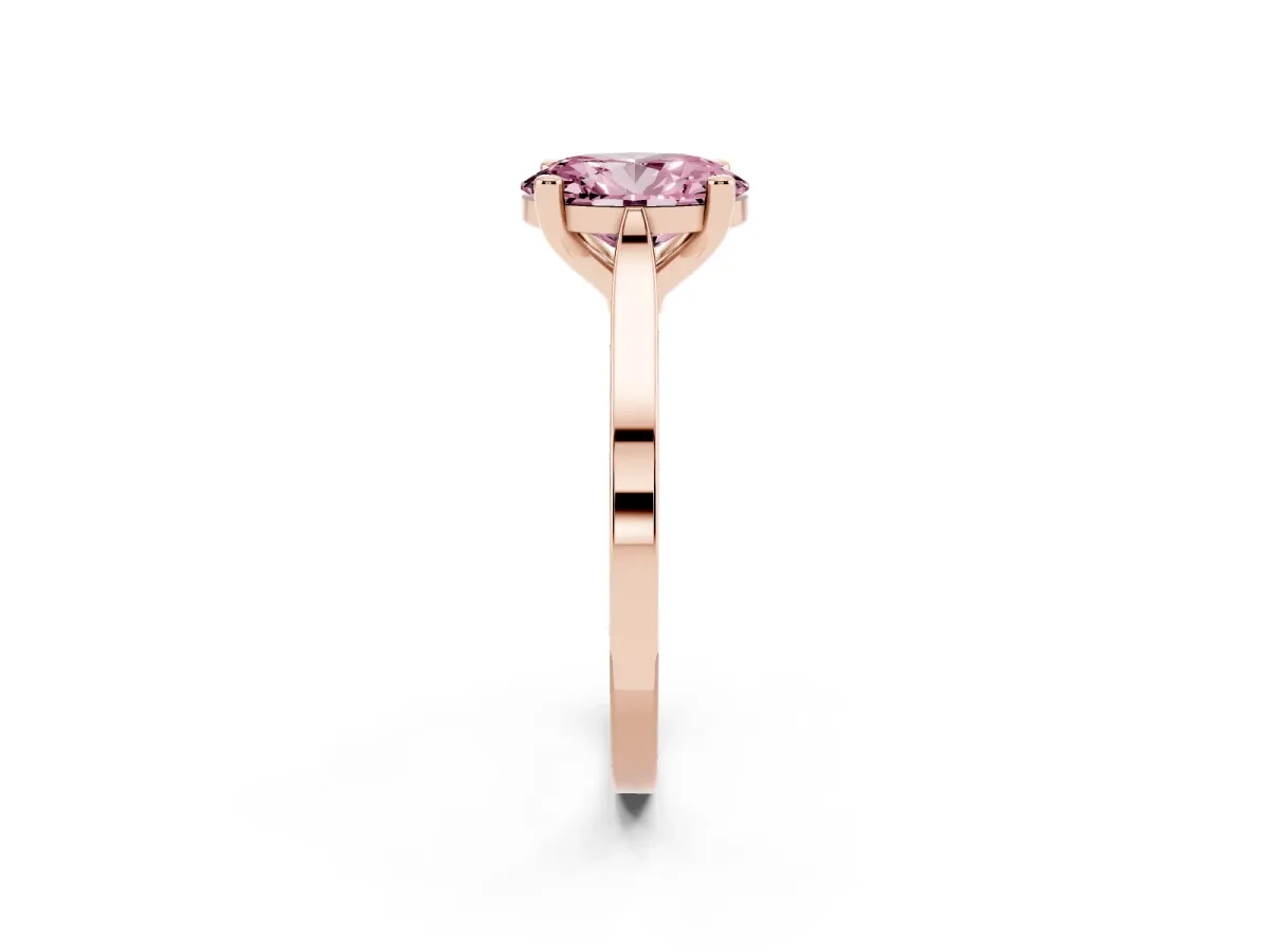 Fancy Pink Oval Cut Solitaire Diamond Ring with Four-Prong Setting and Tapered Band Rose gold