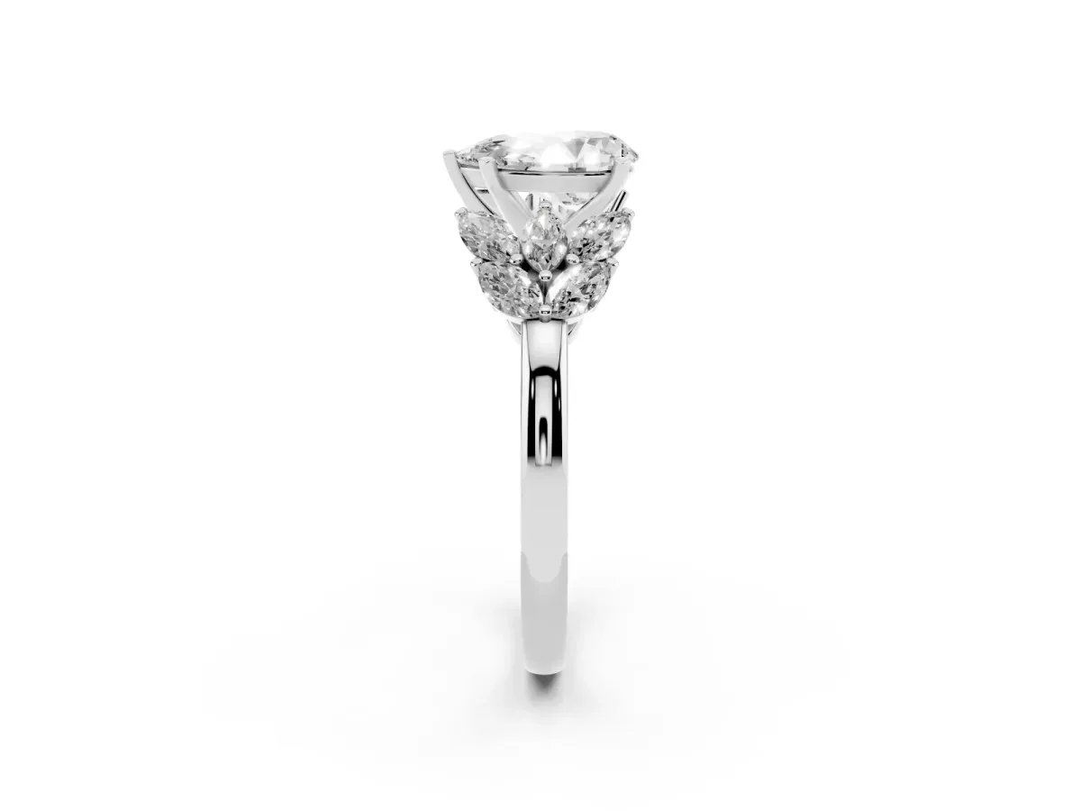 Pear Cut Diamond Cluster Leaf Design Ring with Prong Setting Silver