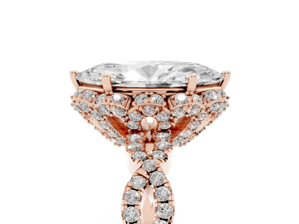 Marquise Cut Halo Twist Band Solitaire Ring with Six-Prong Setting Rose gold