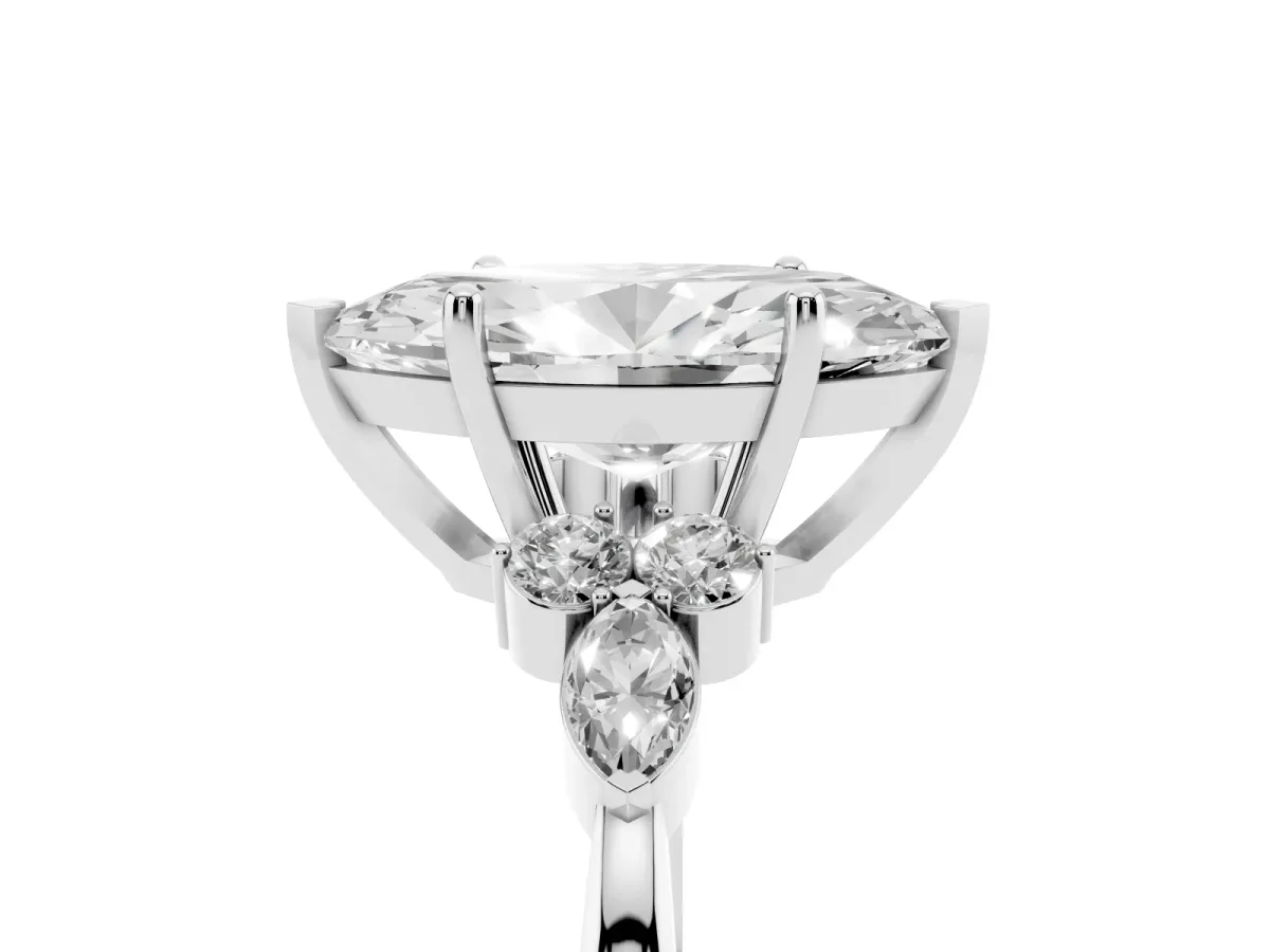 Marquise Cut Brilliant Diamond Solitaire Ring with Pear Side Stones and Four-Prong Setting Platinum