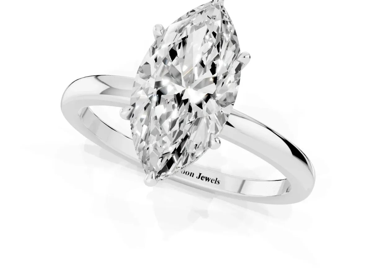 Marquise Cut Solitaire Engagement Ring with Cathedral Band and Four-Prong Setting White gold