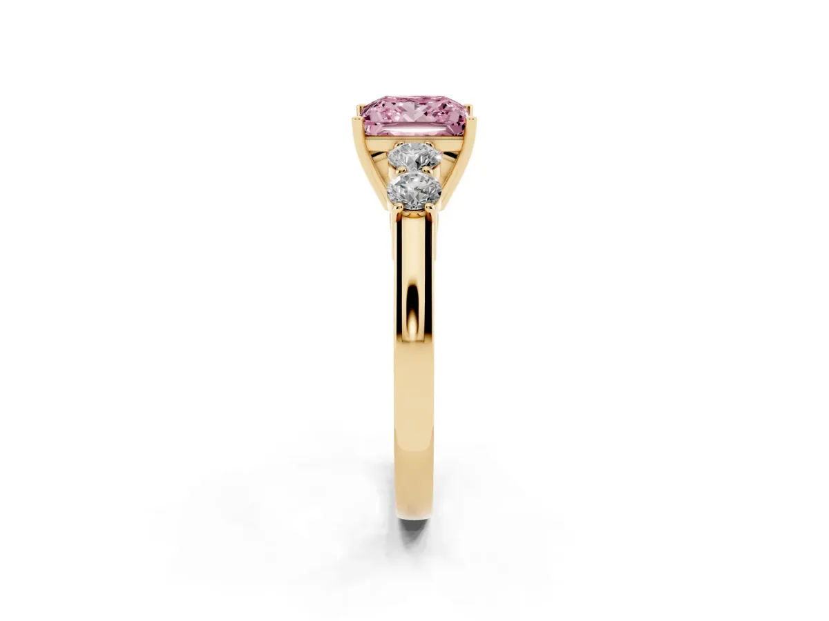Fancy Pink Princess Cut Cut Diamond Five-Stone Prong Set White Gold Ring Yellow gold