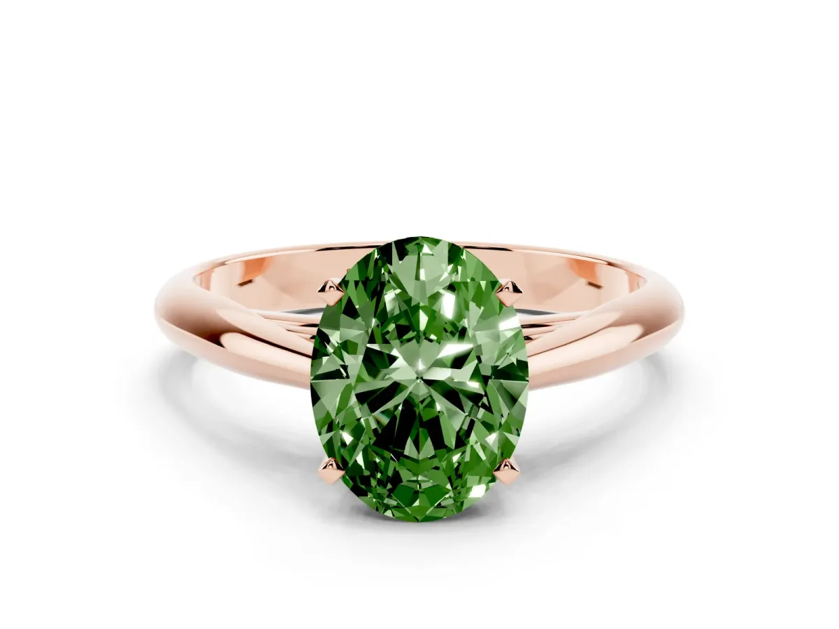 Fancy Green Oval Cut Diamond Solitaire Engagement Ring with Cathedral Setting and Four-Prong Mount Rose gold