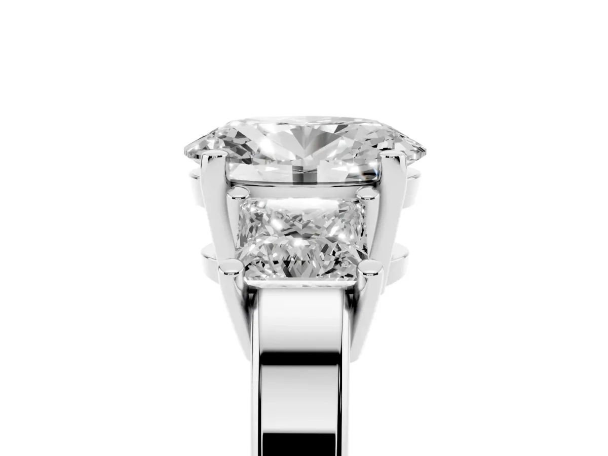 Three-Stone Oval Cut Cut Solitaire Ring with Prong Setting Silver