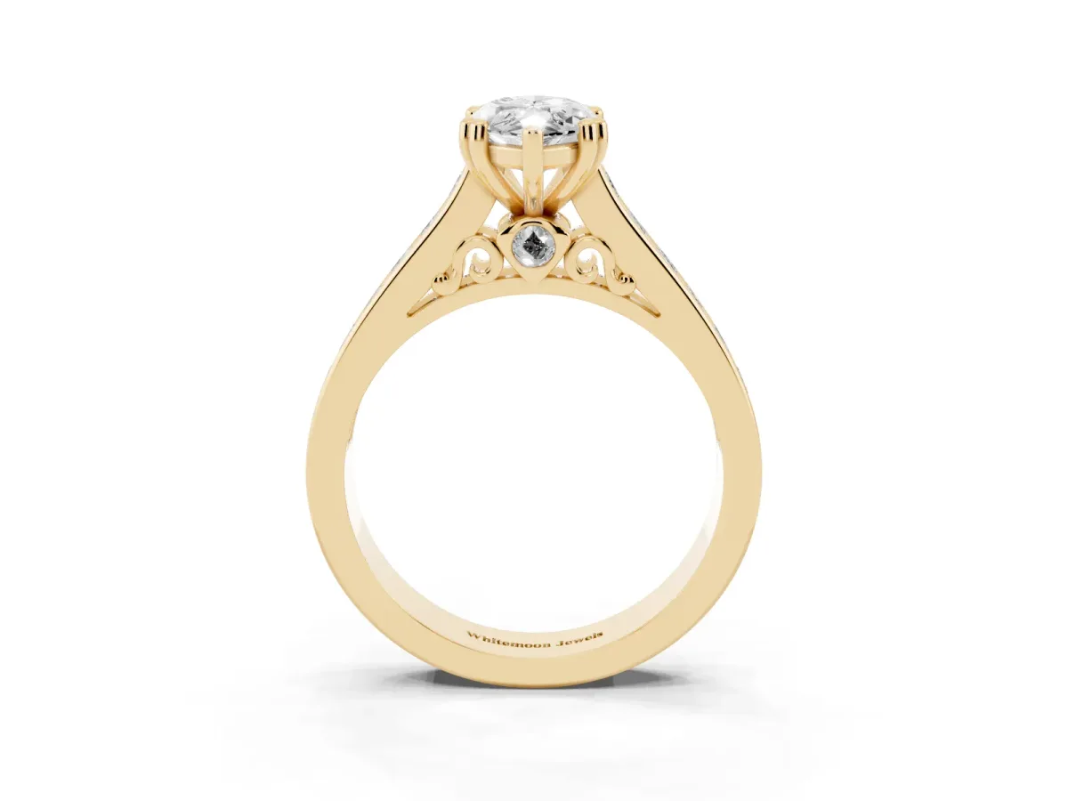 Marquise Cut Cut Channel Set Solitaire Engagement Ring with Prong Setting Yellow gold