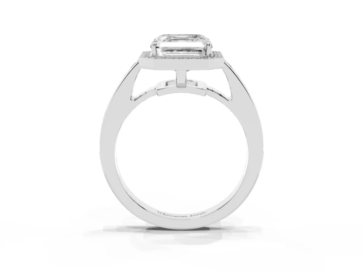 Asscher Cut Halo Pavé Diamond Engagement Ring with Bezel Setting Platinum