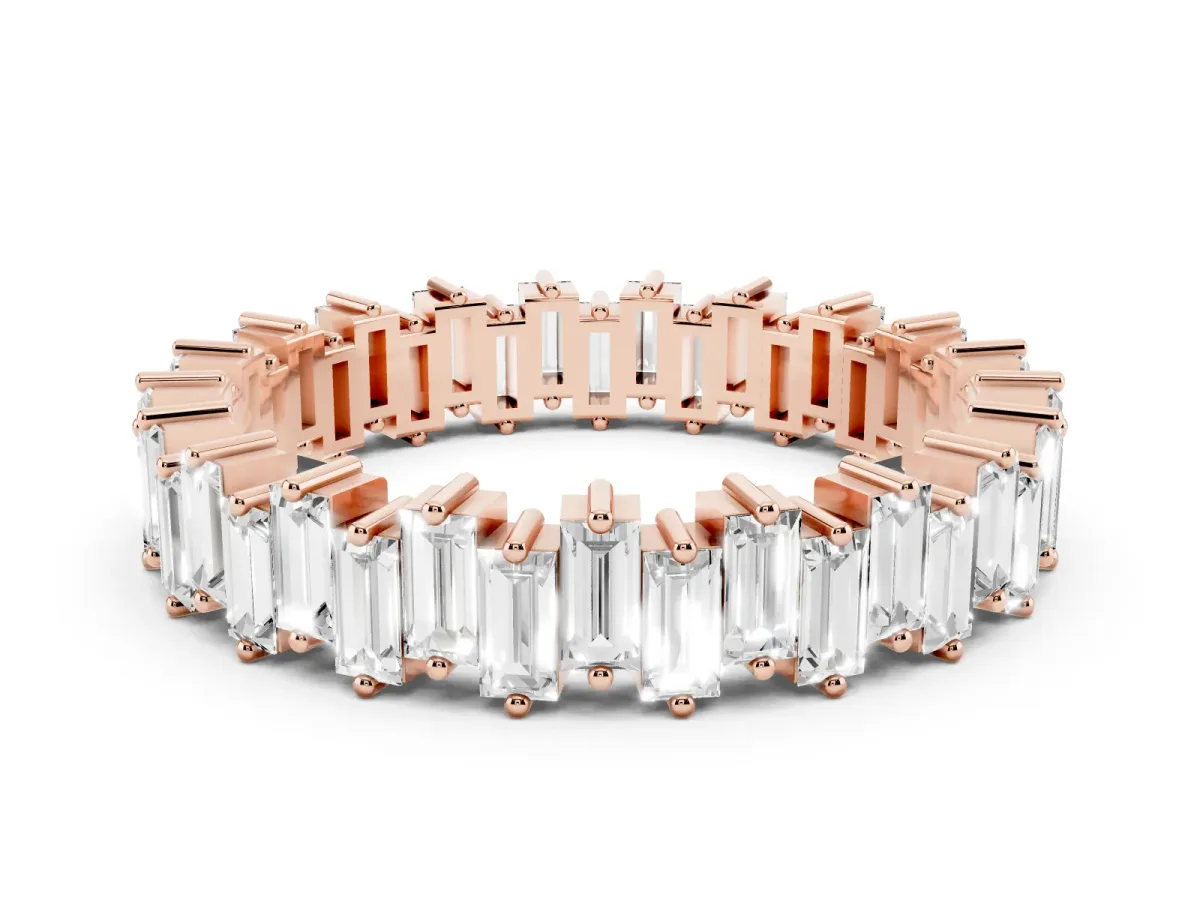 Baguette Diamond Full Eternity Ring with Prong Setting Rose gold