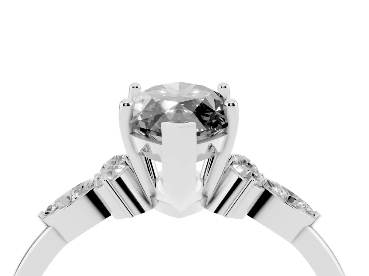 Fancy Black Marquise Cut Brilliant Diamond Solitaire Ring with Pear Side Stones and Four-Prong Setting Silver