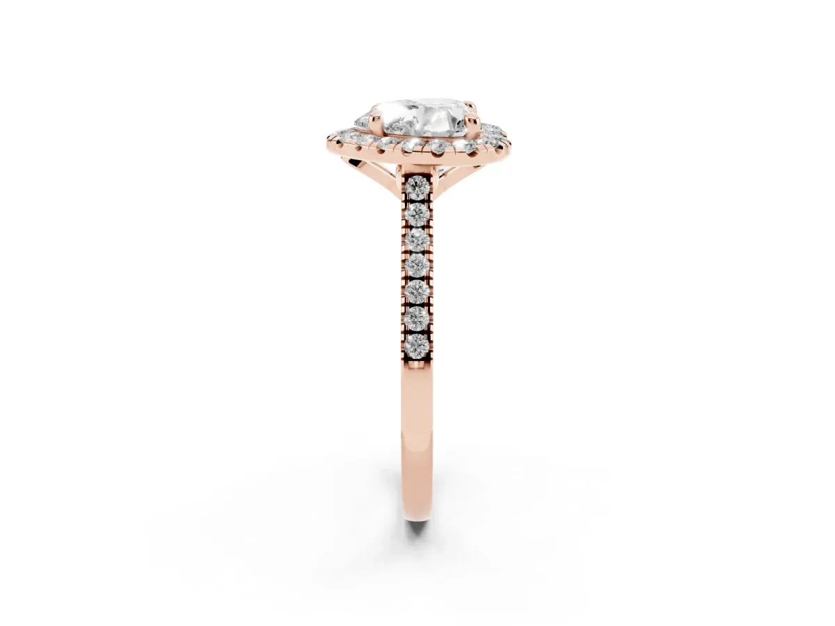 Heart Cut Diamond Cushion Halo Ring with Pavé Band Rose gold
