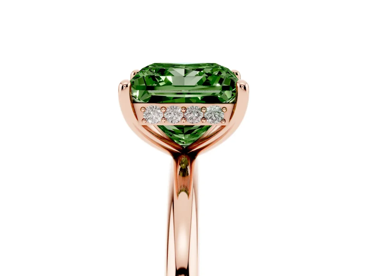 Fancy Green Princess Cut Solitaire Diamond Ring with a Classic Band and Four-Prong Setting Rose gold