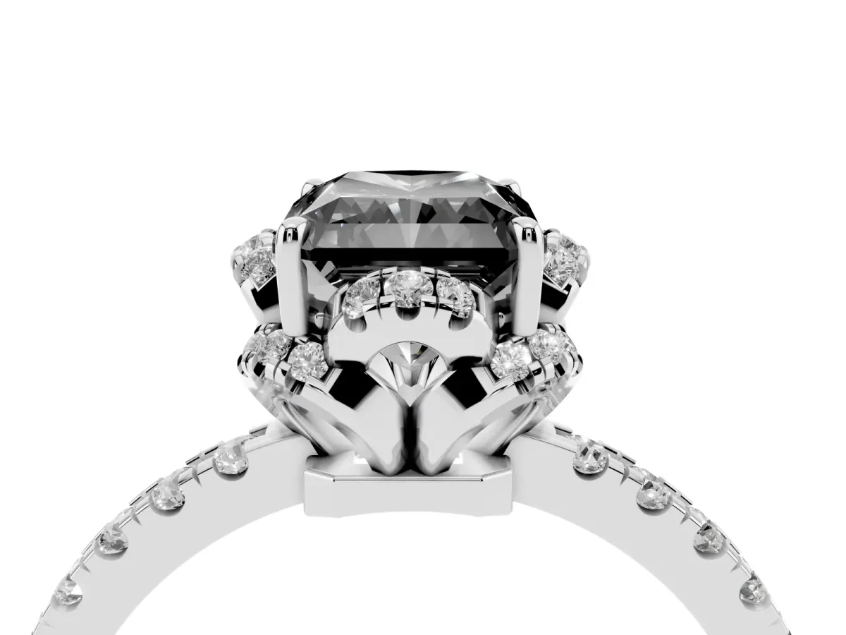 Fancy Black Radiant Cut Diamond Halo Pave Band with Four-Prong Setting Silver