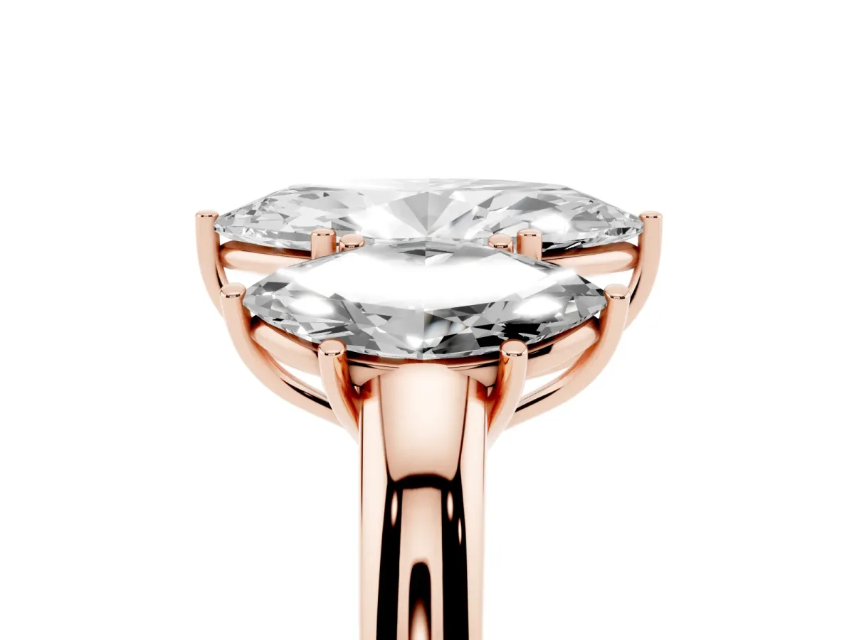 Marquise Cut Diamond Three-Stone Ring with Four-Prong Setting and Classic Band Rose gold