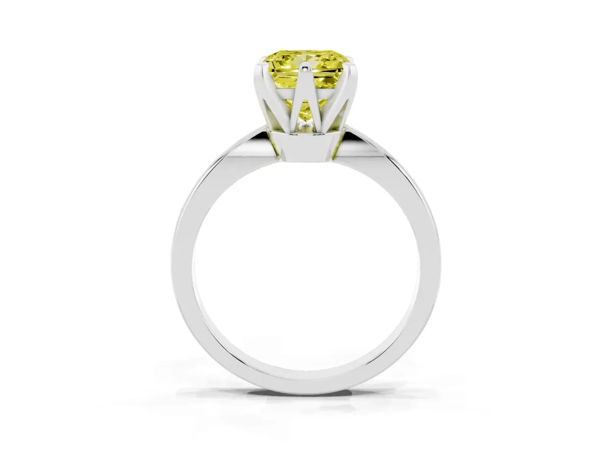 Fancy Yellow Princess Cut Solitaire Engagement Ring with Six-Prong Setting and Tapered Band Silver