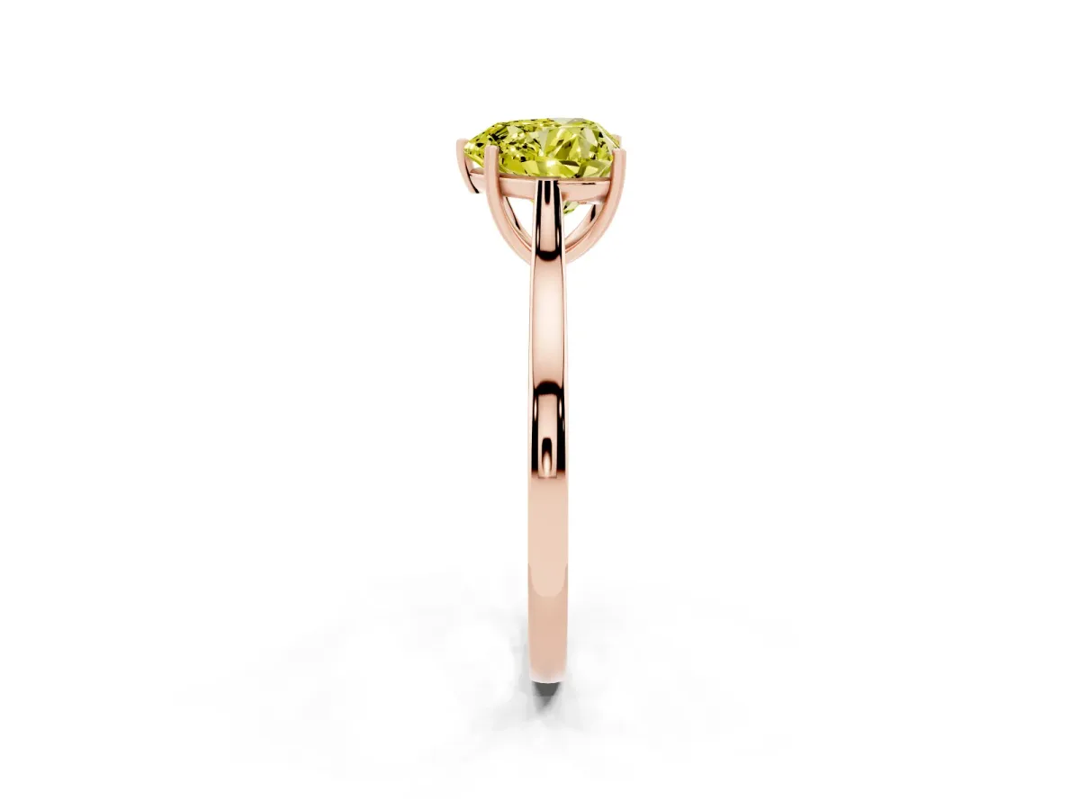 Fancy Yellow Heart Cut Solitaire Heart Prong Engagement Ring with Tapered Band Rose gold