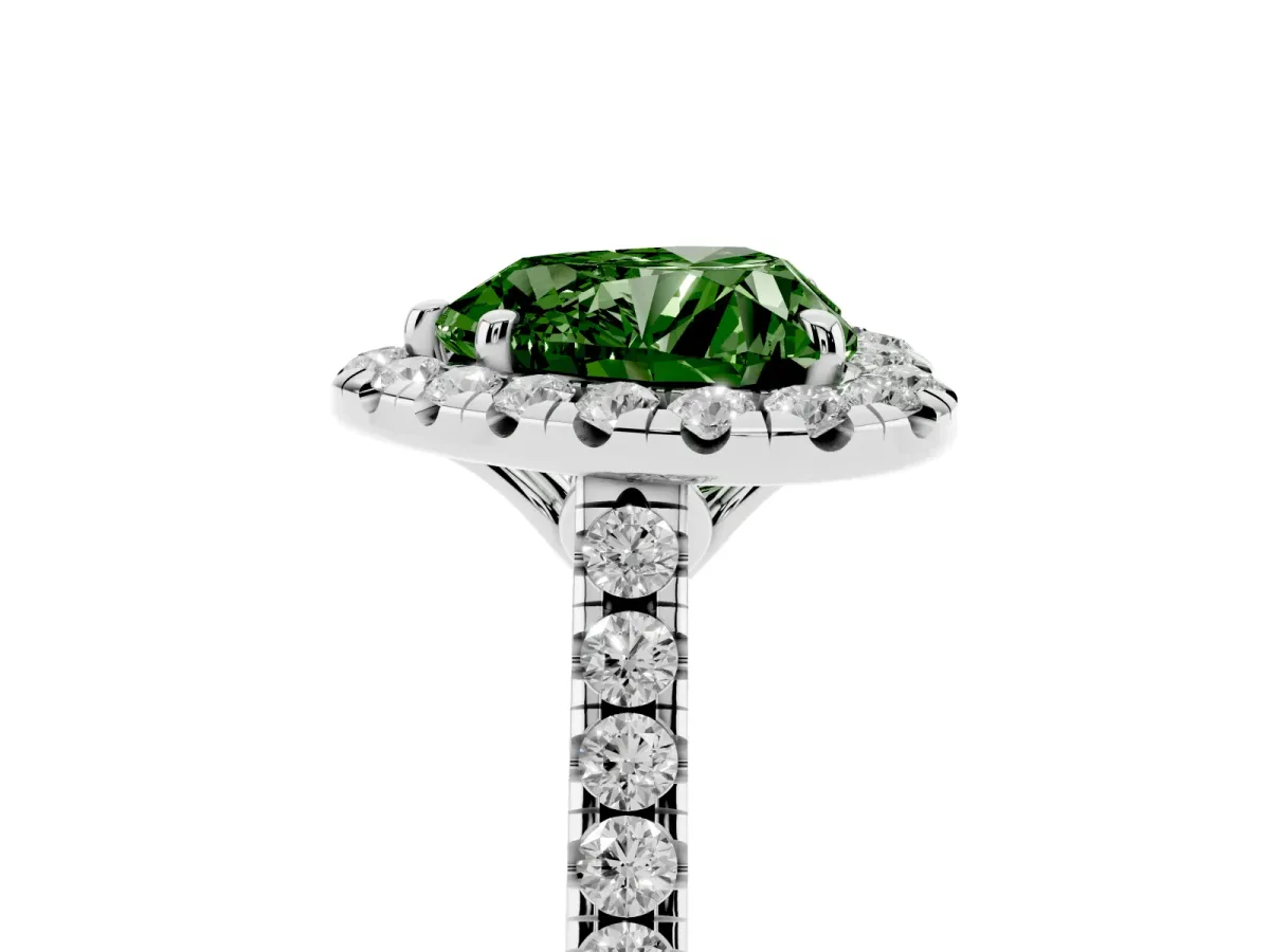 Fancy Green Heart Cut Halo Pavé Diamond Engagement Ring with Four-Prong Setting Silver