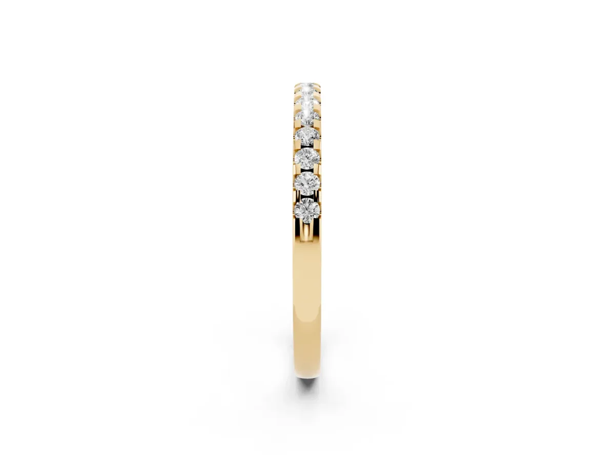 Round Diamond Half Eternity Band with Pavé Setting and Shared Prong Yellow gold