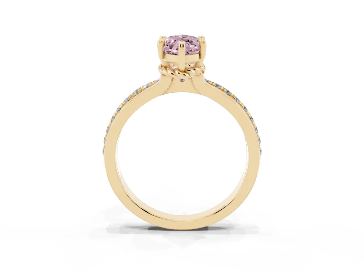 Fancy Pink Marquise Cut Solitaire Diamond Ring with Channel Set Band and Six-Prong Setting Yellow gold