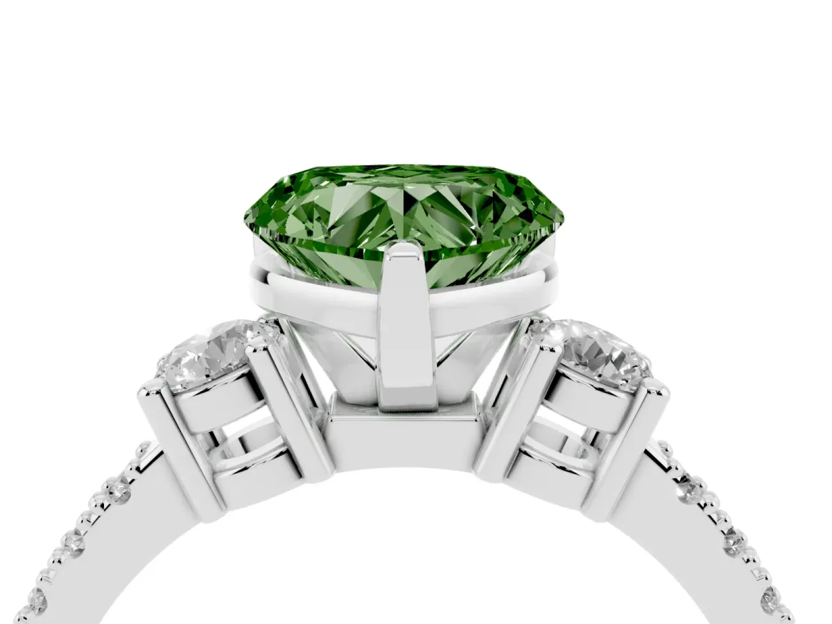 Fancy Green Heart Cut Three-Stone Diamond Pavé Band with Prong Setting Platinum