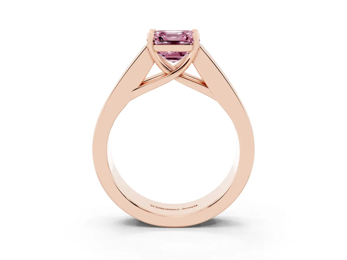 Fancy Pink Asscher Cut Cut Channel Set Solitaire Ring with Four-Prong Setting Rose gold