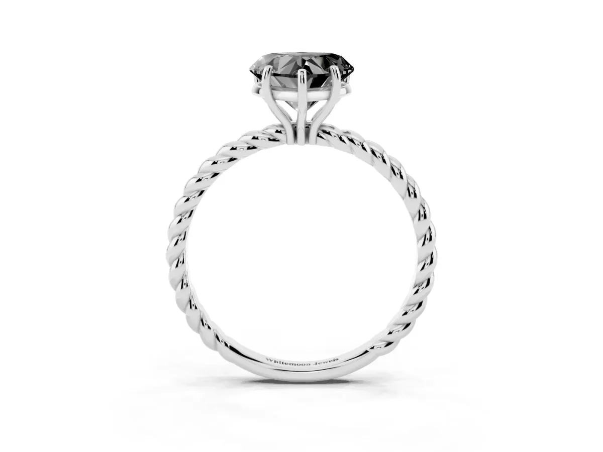 Fancy Black Heart Cut Solitaire Twisted Band 4-Prong Ring Silver