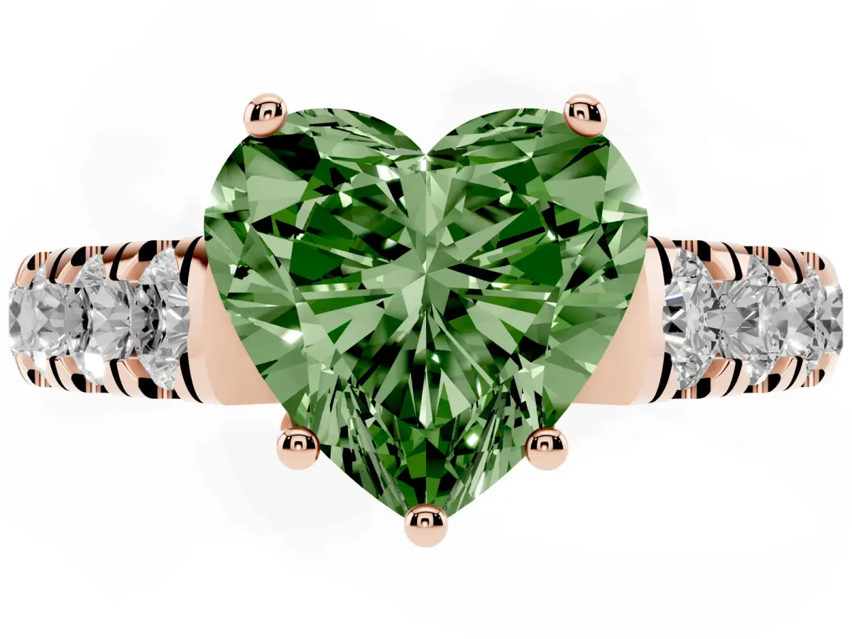 Fancy Green Heart Cut Cut Diamond Solitaire Ring with Micro Pave Band and Prong Setting Rose gold