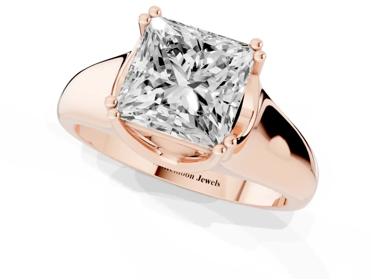 Princess Cut Diamond Solitaire Ring with Wide Band and Prong Setting Rose gold