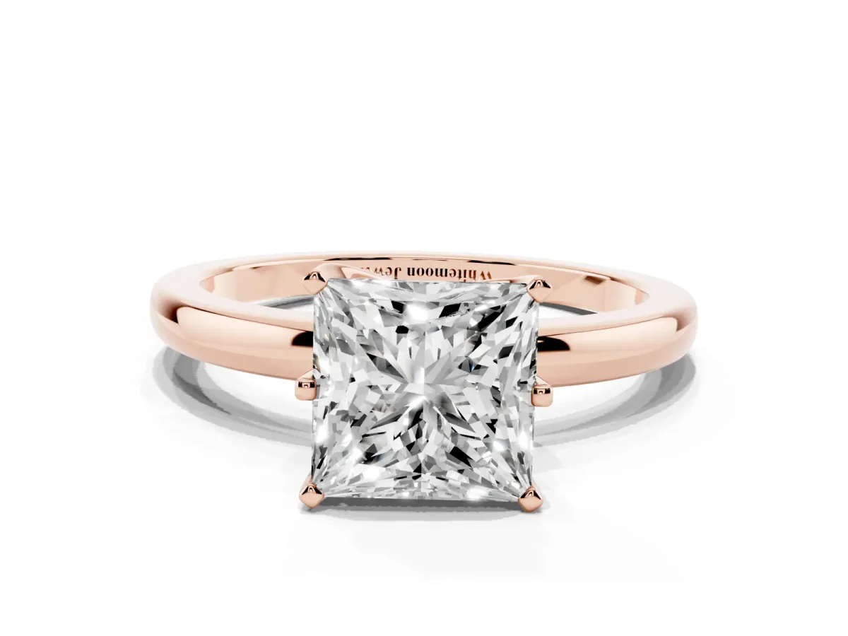 Princess Cut Solitaire Diamond Ring with Six-Prong Setting on a Classic Band Rose gold
