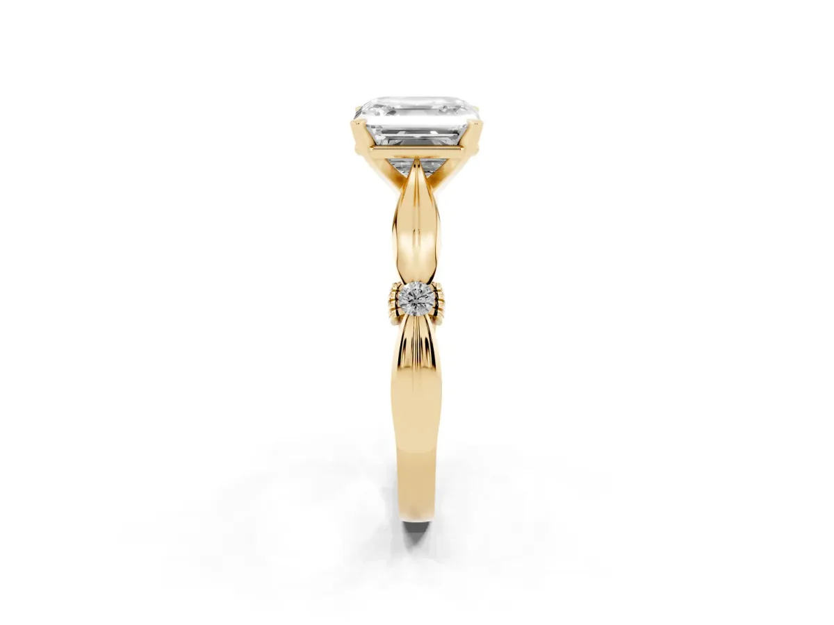Asscher Cut Solitaire Diamond Twisted Band with Four-Prong Setting Yellow gold