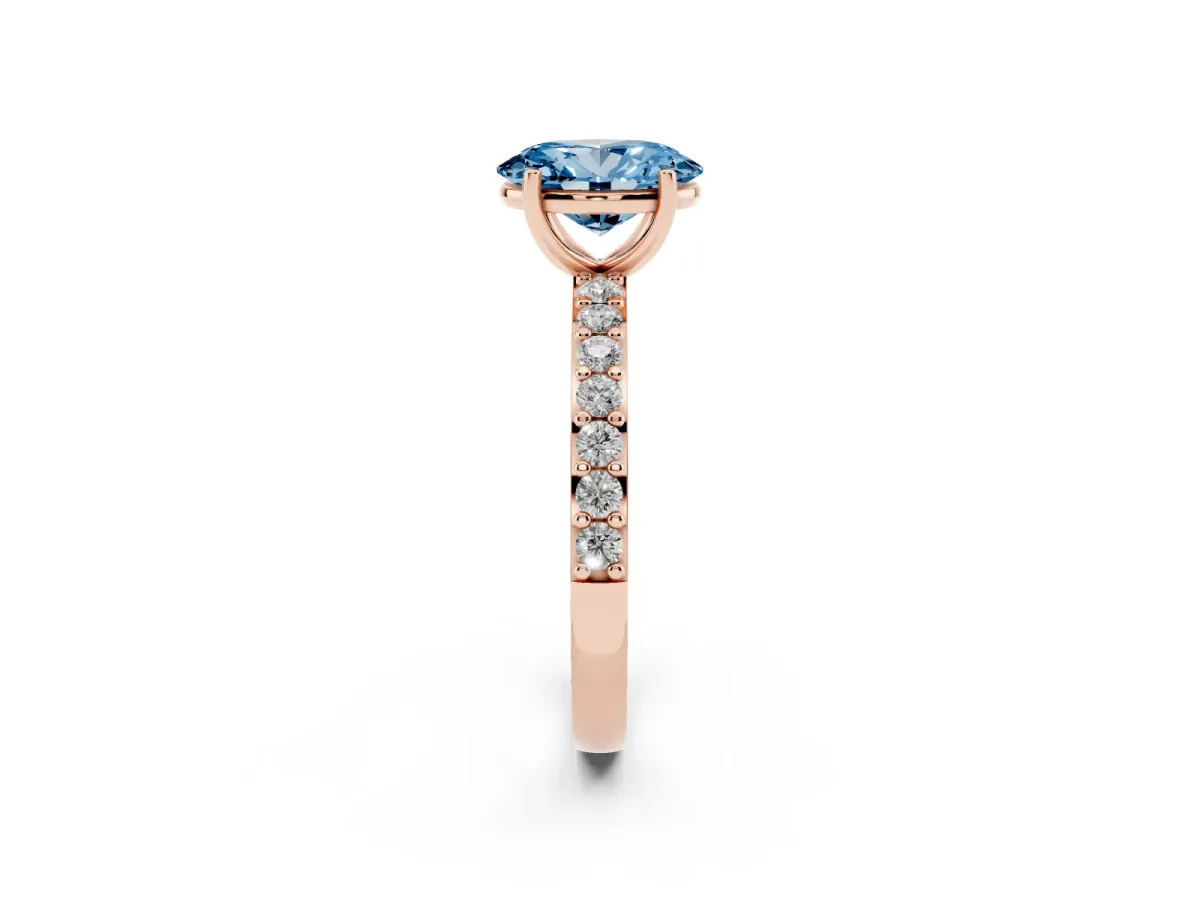 Fancy Blue Oval Cut Cut Diamond Solitaire with Pave Band and Four-Prong Setting Rose gold