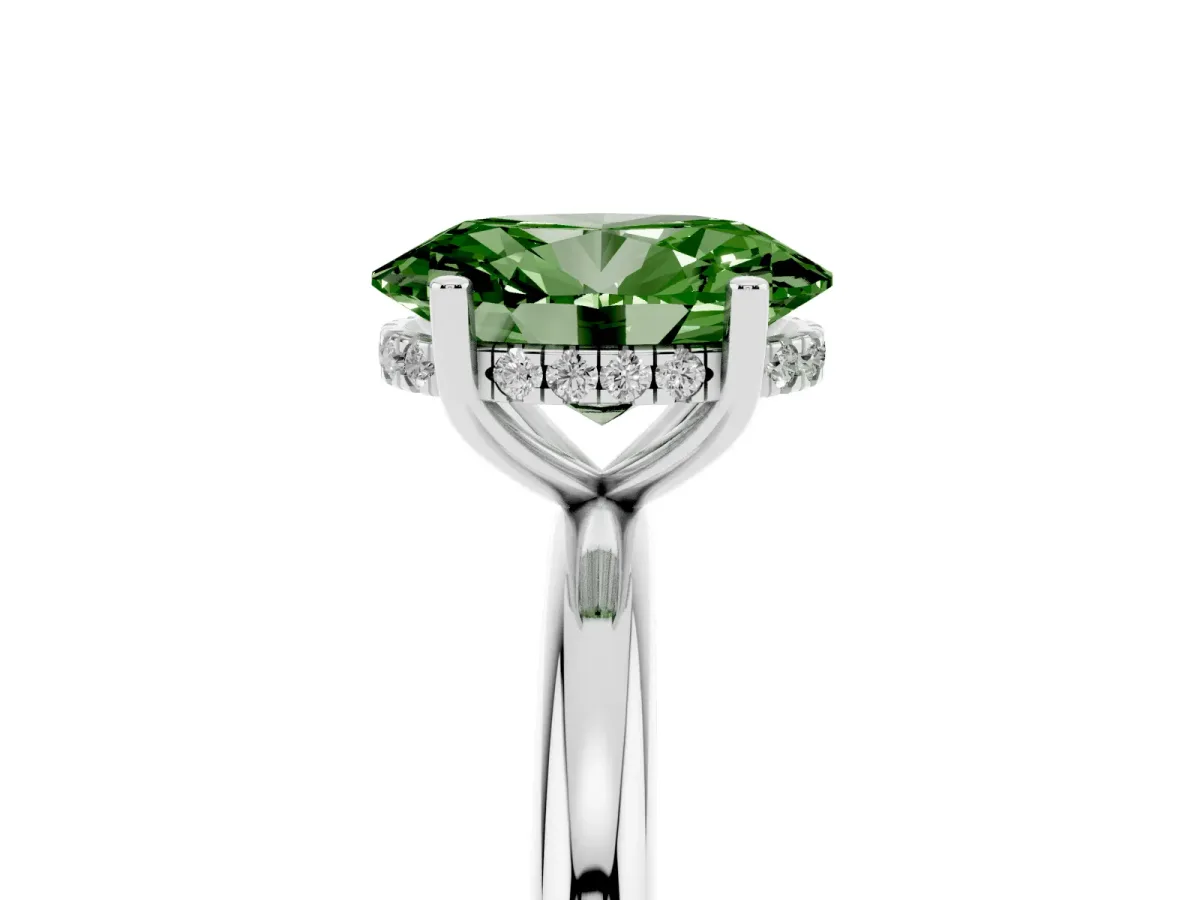 Fancy Green Oval Cut Cut Solitaire Engagement Ring with Four-Prong Setting and Classic Band Silver