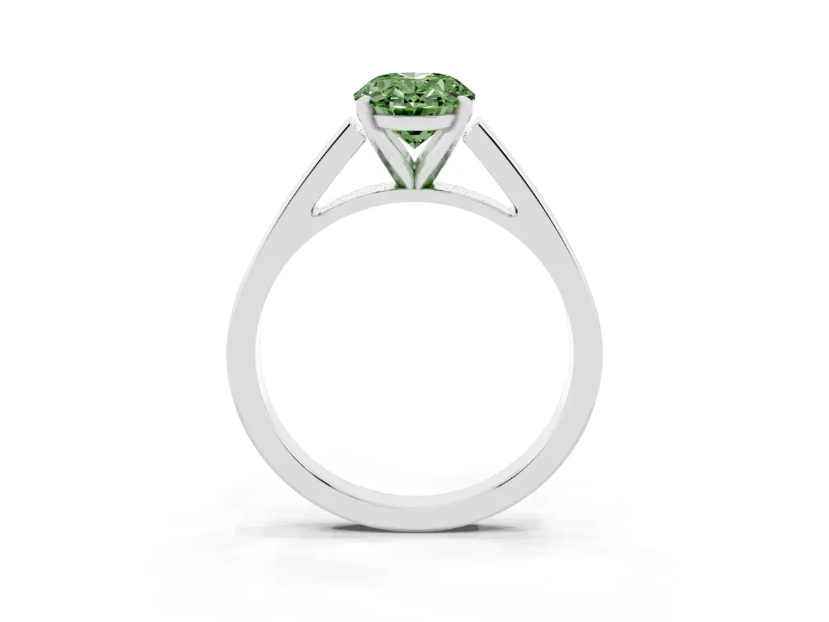 Fancy Green Oval Cut Solitaire Engagement Ring with Four-Prong Setting and Tapered Band Platinum