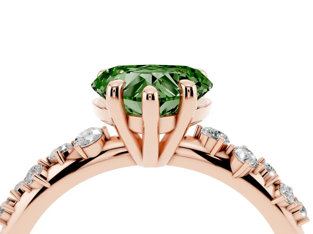 Fancy Green Heart Cut Cut Diamond Vine Band with Four-Prong Setting Rose gold
