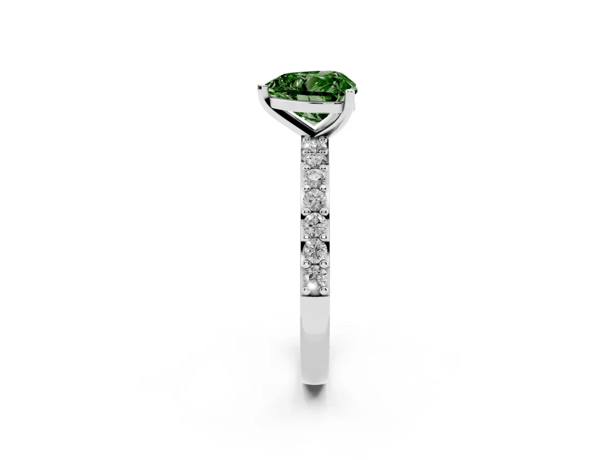 Fancy Green Heart Cut Cut Diamond Solitaire with Pave Band and Four-Prong Setting Silver