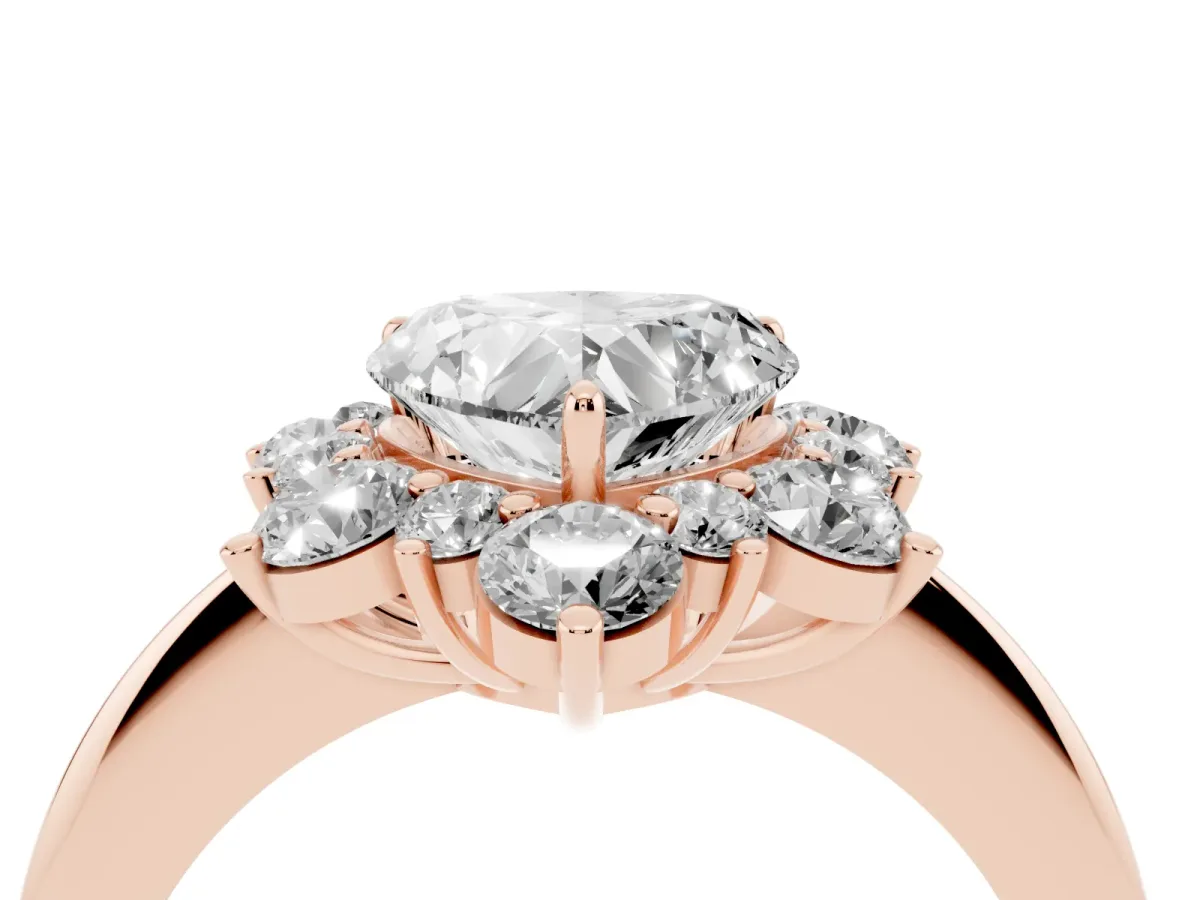 Heart Cut Diamond Cluster Halo Ring with Solitaire Band and Four-Prong Setting Rose gold