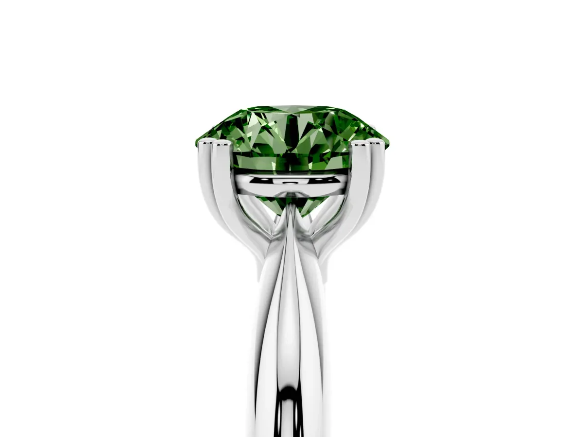 Fancy Green Round Cut Cut Solitaire Engagement Ring with Tapered Band and Four-Prong Setting Silver