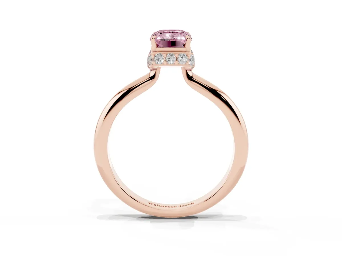 Fancy Pink Emerald Cut Brilliant Solitaire Engagement Ring with Six-Prong Setting and Classic Band Rose gold